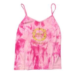 Malu Athens Greece Tie Dye Cami Tank Top XL Embroidered Gold Laurel Wreath Silk